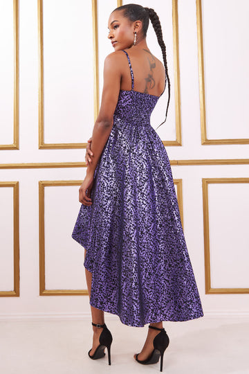 Goddiva Foil Print Sleeveless High Low Midi Dress Goddiva